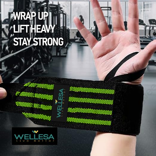 Image of Wellesa Wrist Support for Gym Workout | Wrist Band for Pain Relief & Weight Lifting | Wrist Wrap for Men & Women | Wrist Brace | Gym Accessories | One Size | Green 4 Line