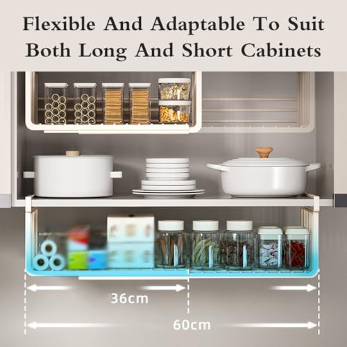 Cesta de almacenamiento ajustable para debajo del estante, estante expandible que ahorra espacio para armarios y escritorios extraíble, perfecto para cocina y oficina