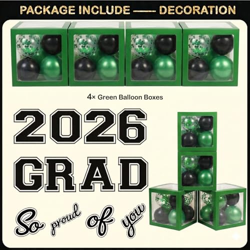 Image of Black and Green Graduation Decorations Class of 2026 - Graduation Balloon Boxes, Balloon Arch Garland Kit, Party Decorations 2026 for Any Grades