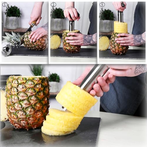 Foto von com-four® Ananas-Schneider 3 in 1 - Ananas Schäler aus Edelstahl, spülmaschinengeeignet - Ananas-Entkerner - Ananas Corer mit scharfer Klinge (01 Stück - Ananasschneider)