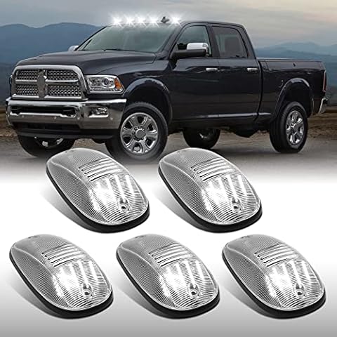 SHINEFIT 5PCS LED Cab Roof Lights Replacement for 2003-2018 Ram 1500 2500 3500/2011-2018 Ram 4500 5500 White Cab Clearance Lights for Truck Clear Lens Roof Top Running Lights Cover