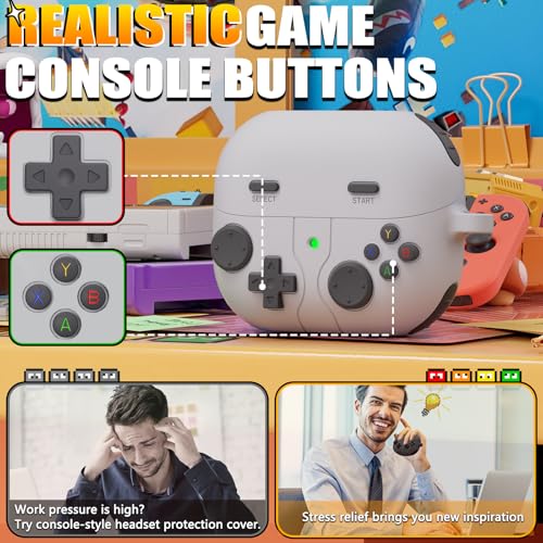 Image of Game Case for Samsung Galaxy Buds 3 FE(2025) & Galaxy Buds 3 Pro Case(2024),Silicone Classic Game Player Design with 3D Button Case Cover for Buds Pro 3 for Men with Cleaner Kit-Rock Grey