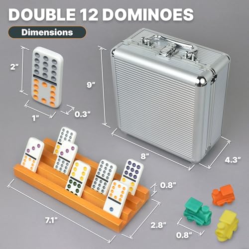 Dominoes Double 12 con 8 Soportes + Centro de Madera + Marcador + Trenes Metálicos miniatura 6