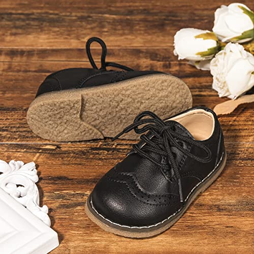 Image of Kannior Boys Girls Oxford PU Leather Shoes Little Kid Wedding Dress Shoes Toddler Lace Up Non-Slip Texture Sole Loafer Flats Classic School Uniform Walking Shoes