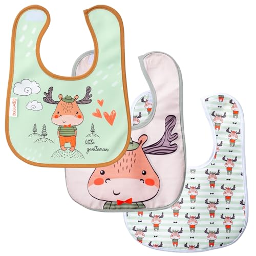 Bib for Baby Girls and Boys Aged 6-24 Months, Waterproof - Travel Companion - Wipeable Bibs - Baby Bibs for Eating(3 pack,deer)