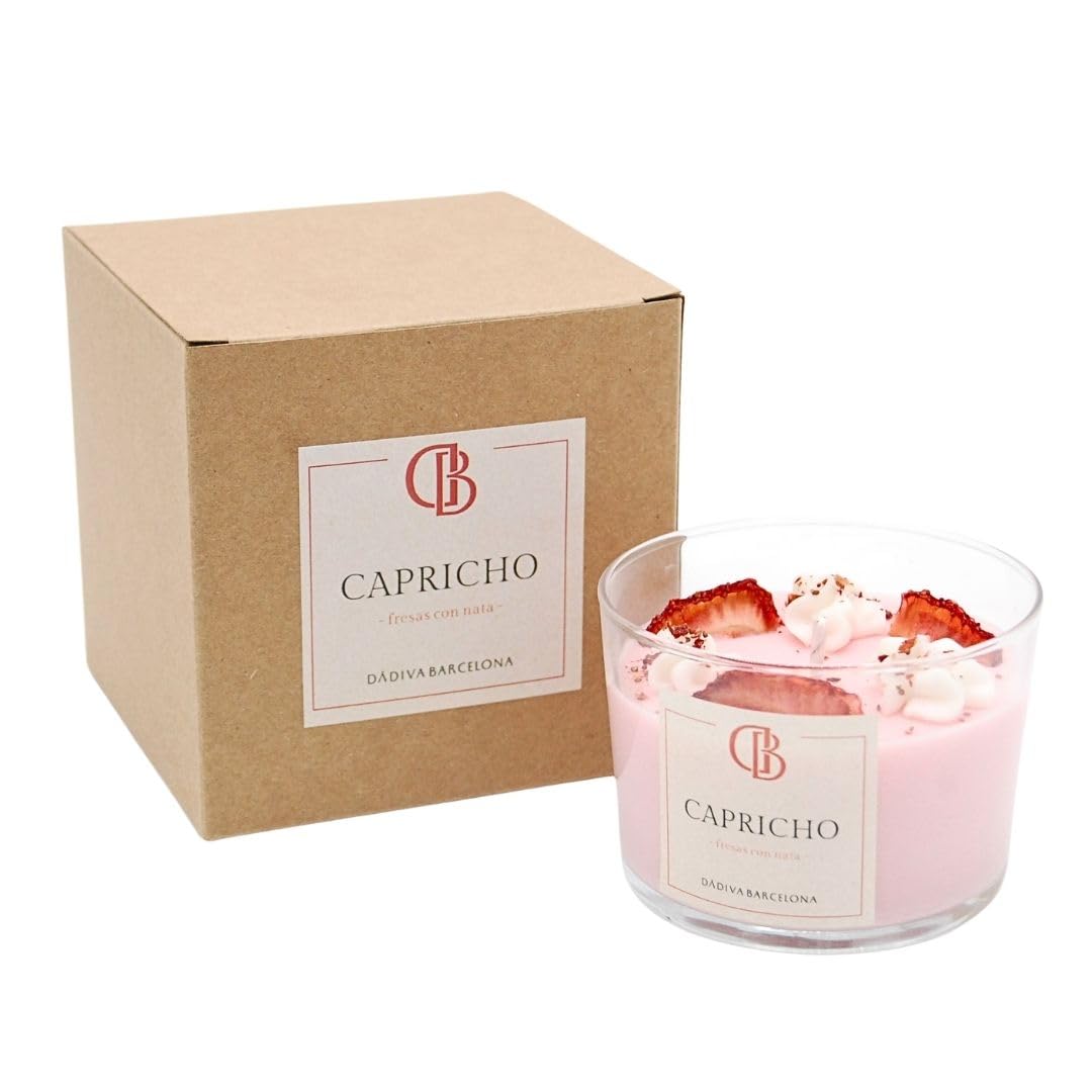 VELAS AROMÁTICAS, vela perfumada de fresas con nata, velas decorativas, Velas para regalar, velas bonitas, velas aromáticas para regalo, cera de soja (Pequeña 125g)