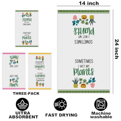 Image of 3 Pcs Funny Kitchen Plants Dish Towel 24x14 Inch, Plant Cactus Waffle Weave Hand Dish Towels Tea Towel for Kitchen Home Bathroom Farmhouse Decor, Plants Gifts for Women Mom Friend
