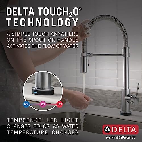 Image of Delta Faucet Trinsic Pro Single-Handle Spring Spout Touch Kitchen Sink Faucet with Pull Down Sprayer, Touch2O Technology and Magnetic Docking Spray Head, Arctic Stainless 9659T-AR-DST
