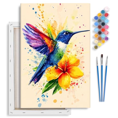 Framed Paint by Numbers Kit for Adults Beginner & Kids Ages 8-12 Hummingbird Paint by Numbers With Frame DIY Watercolor Number Painting for Adults Hummingbird for Home Wall Decor Gift 8x 12 inch