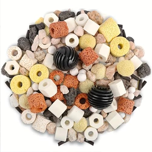 Image of Jainsons Pet Products Aquarium Fish Tank 12 in 1 Filter Media, Ceramic Rings Bio Balls Porous Filter Biochemical Ball Activated Carbon Filtration for Aquarium Fish Tank Pond Fountain (400, Grams)