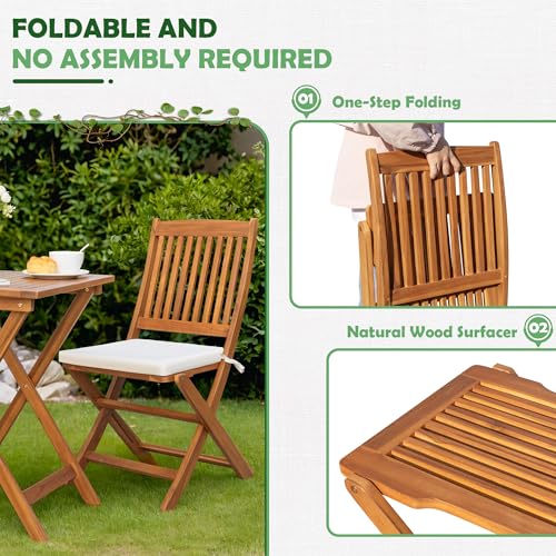 Image of Greesum 3 Piece Patio Folding Furniture Bistro Set with 2 Chairs and Square Table for Pool Beach Backyard Balcony Porch Deck Garden,Acacia Wood