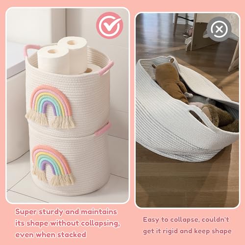 Aufbewahrungskörb für Spielzeug, Korb Kinderzimmer Aufbewahrungskorb Wickeltisch Organizer Gewebtem Baumwollseil mit Regenbogen-Dekor für Mädchen, Babyzimmer Spielzeug-Organizer, Regal Bad Organizer