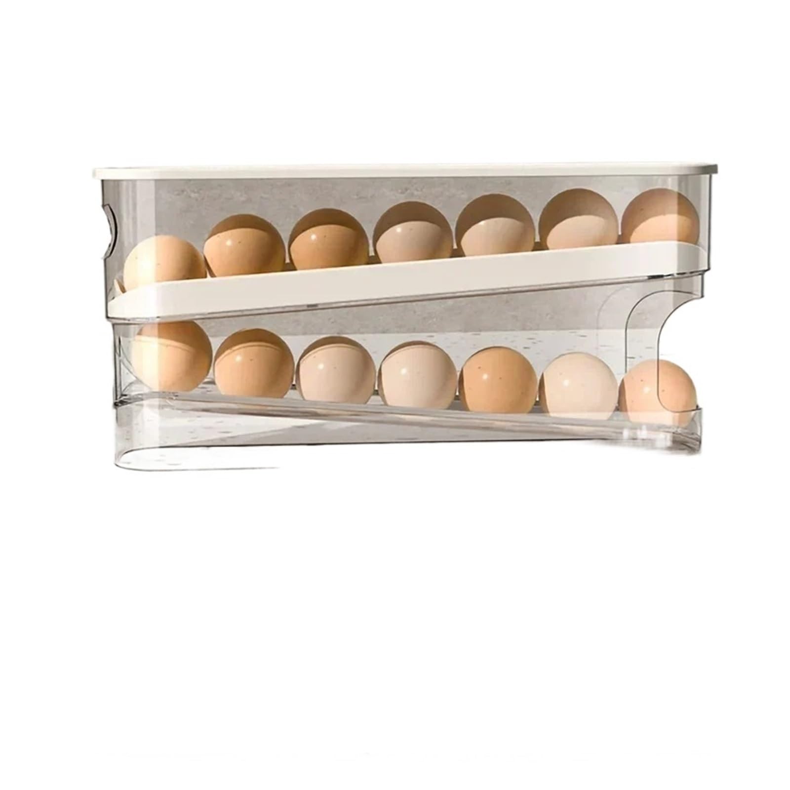 Doppelschichtige Kühlschrank-Eieraufbewahrungsbox, Automatischer Rollender Eierhalter(Transparent 1pc)