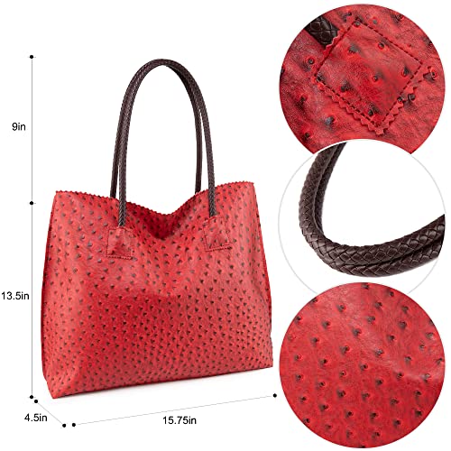 Image of Milan Chiva Tote Bag for Women with Zipper Large Ostrich Vegan Leather Shoulder Purses and Handbags