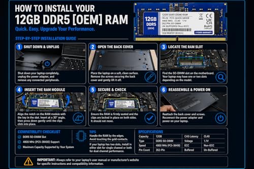 Image of 12GB DDR5 4800MHz OEM Laptop RAM Compatible with RAMAXEL [Key Specs: PC5-38400 /4800B | 262-Pin SO-DIMM | CL40 | 1Rx16 | 1.1V | Non-ECC] | 3 Years Seller Warranty