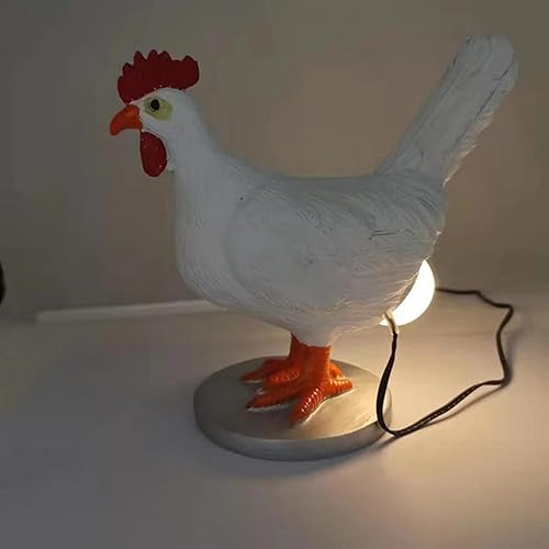 Miniatura 6 de YCRCTC Taxidermy - Lámpara de mesa de gallo de resina luces de cola de pollo gallina de Pascua huevos de noche lámpara lateral de cama color blanco