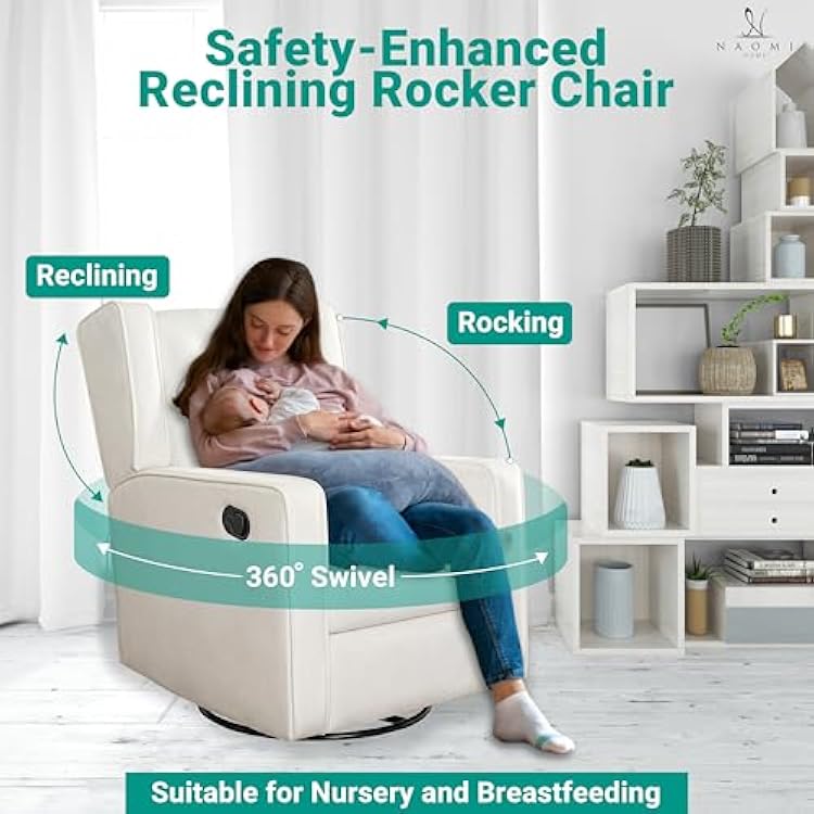 Naomi Home Swivel Rocker Recliner Chair for Adults and Elders, Comfortable Living Room Recliner with 360 Swivel, Manual Reclining with Adjustable Footrest, Ergonomic Back Support
