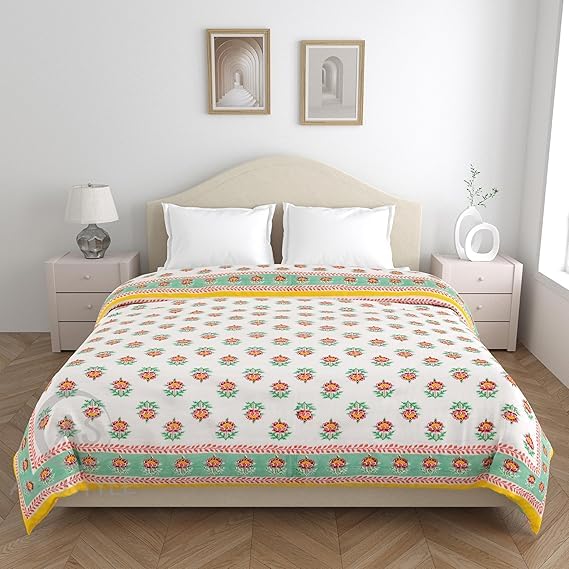 Image of EMIOUR 400 TC Pure Cotton Soft Jaipuri AC Quilt /Razai /Rajai Floral Print,Jaipuri razai Double Bed for Winter Printed (Multicolor, Double Bed, 90 x 105 inch) (Design 3, Double Bed)