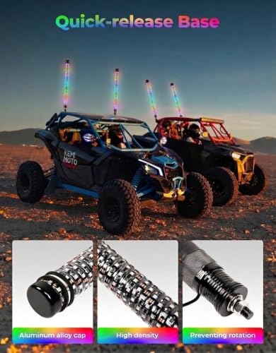 Image of KEMIMOTO 2pc 1ft Fat Whip Lights for Side by Side | Turning Signal Function Compatible with Polaris RZR Can-Am Maverick X3, LED Whip Lights for UTV ATV Buggy Boat Offroad