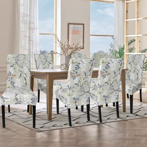Image of SearchI Printed Dining Room Chair Covers 4 Pack Stretch Kitchen Chair Cover | Washable Parsons Chair Slipcover Removable Dining Chair Protectors for Hotel,Ceremony(Floral Pattern4)