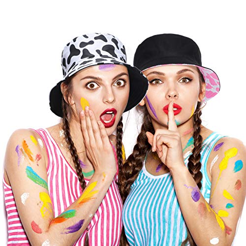 2 Pieces Cow Print Bucket Hats Unisex Bucket Hats Sun Hat Aesthetic Fishing Hat Double Side Wear For Women (Black And White, Pink And White) #TOP4