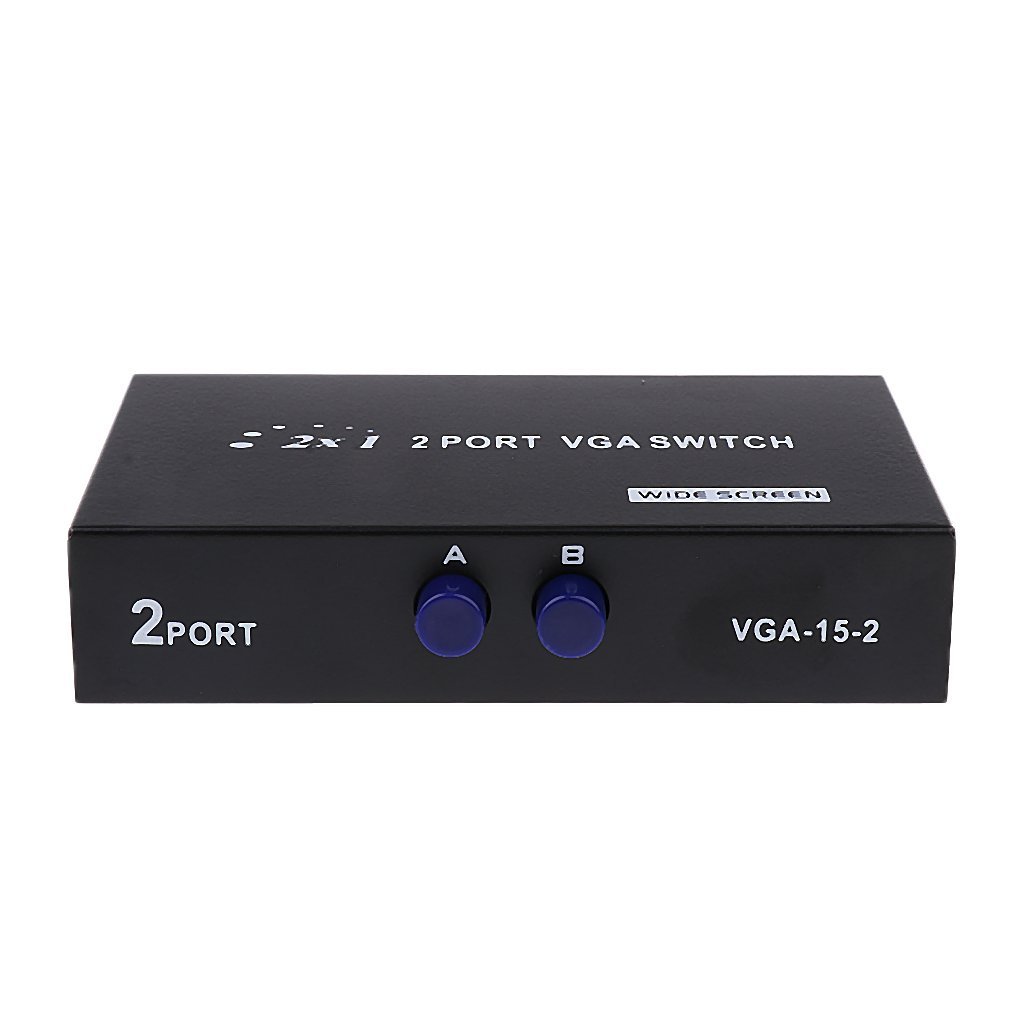 Terabyte 2 Port VGA Switch -for 2 PC to Share 1 and 2 Monitor to Share 1 PCs Press Button Two Way VGA Vedio Switch for Monitor (Black)
