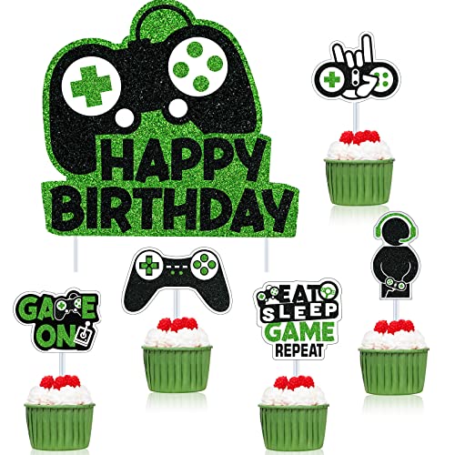 Décoration cupcake jeu vidéo et bannière anniversaire enfant 31 pcs