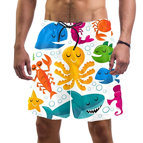 Short de bain homme imprimé pieuvre avec ceinture élastique ajustable et confortable