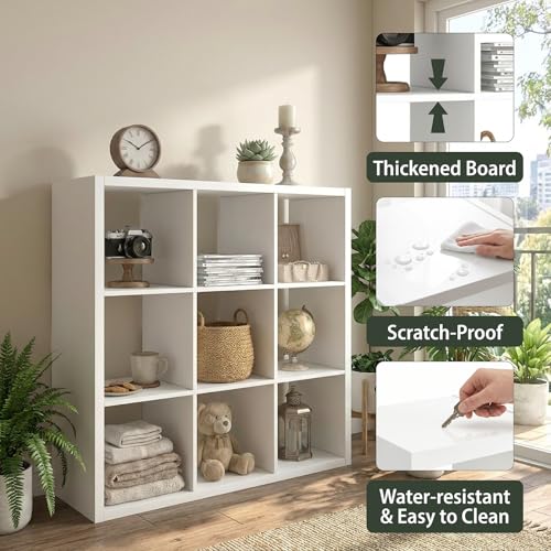 WannabeMyself【2026 Wooden Thick Frame】 9 Cube Storage Organizer with Anti-Tipping Kits, Reversible Open Back Book Shelf,Bookcase for Living Room,Bedroom,Entrance Hall,Office,11.6×36.3×36.3,White by Wannabe Myself - Used condition - Image 2
