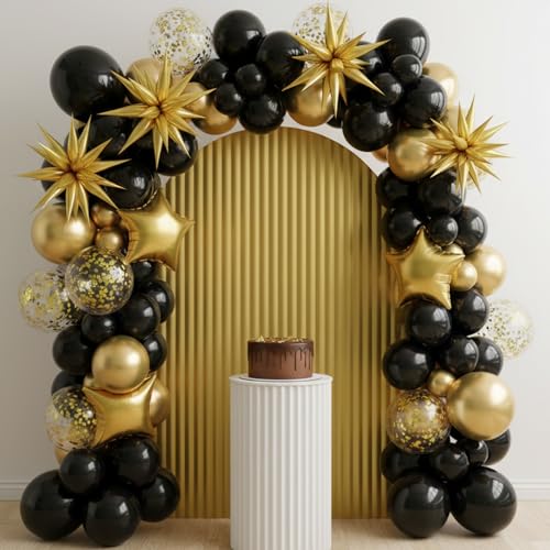 RUBFAC Black and Gold Balloons 129pcs Different Sizes Pack of 18 12 10 5 Inch, Latex Balloon Garland Arch Kit for Party Graduation Wedding Holiday Happy Birthday Decoration by rubfac - Image 4