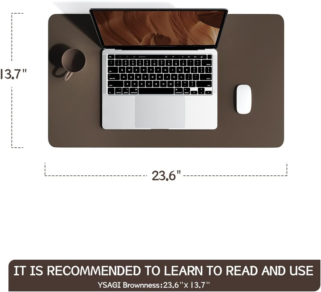 YSAGi Non-Slip Leather Desk Pad, Waterproof Laptop Computer Desk Keyboard Mat, Table Protector Blotter Mat, Large Mouse Pad for Office/Work/Home/Decor(Dark Brown, 23.6 x 13.7)