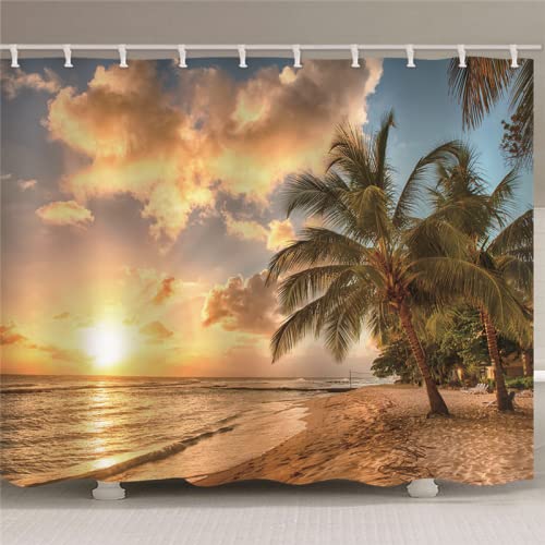 XWJASD Cortina de Ducha 180 x 180 cm Paisaje de Playa Cortinas de Ducha Cortina Baño Antimoho Cortina Ducha Infantil Poliester Cortina De Baño Cover