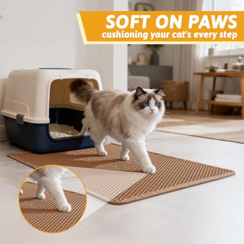 Image of Pieviev Cat Litter Mat Double Layer Waterproof Urine Proof Trapping Mat 1 Pack (30''X24'', Brown)