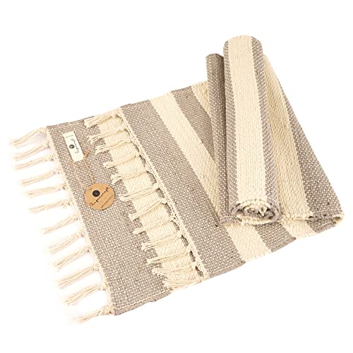 Camino de mesa trenzado de lino y algodón yute rústico decoración de mesa para comedor, onda, 14 x 84 pulgadas (gris plateado, rayas blancas) Cover
