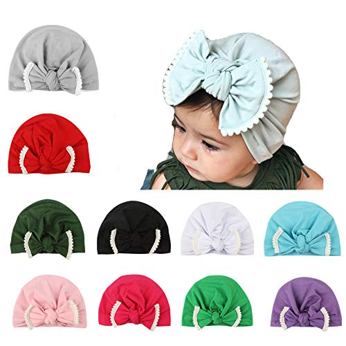 Udolove Baby Headband Set- Girl Soft Turban Knot Rabbit Headwrap Hospital Hat (10pcs Bow Set)
