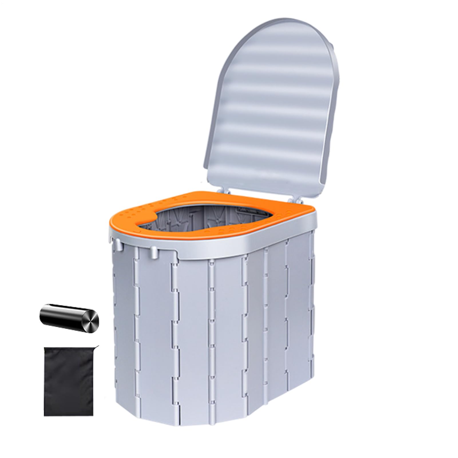 Orinal de viaje, orinal de camping para adultos, asiento de inodoro | plegable de viaje con tapa | asiento de inodoro orinal, 15 bolsas de basura y bolsa de almacenamiento, accesorios de baño al