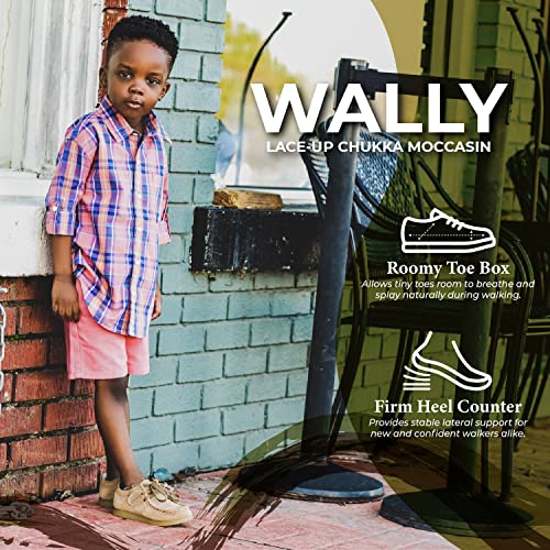 FOOTMATES Wally Lace-Up Wallabee Leather Moccasin Chukka Kids Hiking Boots with Wide Toe Box and Custom-Fit Insoles, Non-Marking Outsoles - For Toddlers and Little Kids, Ages 1-84