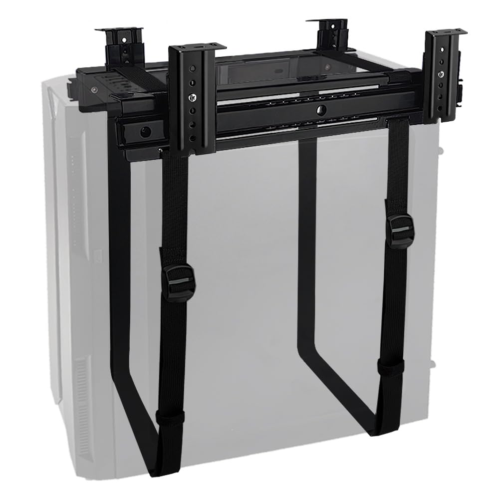 Soporte deslizante para PC debajo del escritorio con esponja antiarañazos, soporte ajustable para CPU para torre de computadora (negro (acceso deslizante)) 7