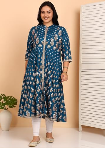 Image of Yash Gallery Women's Rayon Relaxed Fit Anarkali Floral Printed Kurta