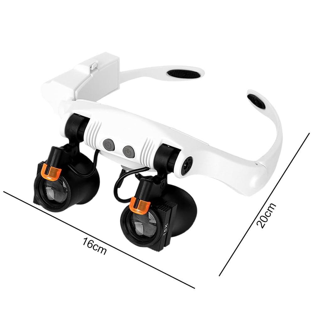 CEWROM Okulary z lupą z 2 diodami LED, maks. 10-krotne powiększenie, lupa czołowa, lupa z oświetleniem LED, lupa do montażu na głowie z 12 soczewkami do prac bliskich, czytania, majsterkowania, sztuki