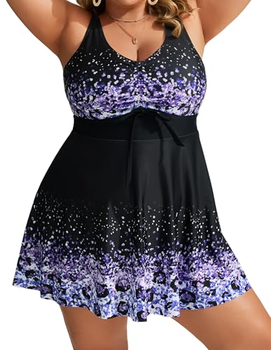 Hanna Nikole Womens Plus Size Tankini Swimdress Two Piece Tummy Control Flowy Swimsuit with Boyshorts
