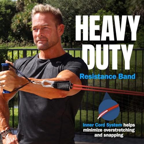 Image of Bodylastics Patented Basic Series Resistance Band Set - Resistance Bands with Snap Reduction Tech, 2 Handles, 2 Ankle Straps, 1 Door Anchor & 1 Carry Bag