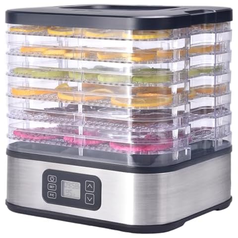 HOPERAN Food Dehydrator, 6 Trays Dehydrator with 72H Timer & 95-167℉ Temperature Control & LED Display, Dehydrators for Food and Jerky, Fruits, Herb, Veggies, Pet Treat, BPA-Free, Recipe Book Included Cover
