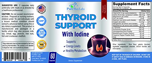 thyroid support with iodine - metabolism booster energy booster increase focus - premium non-gmo thyroid supplement 60 capsules