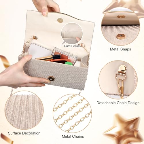 Image of Clutch Purses for Women Evening Bag Formal Dressy | Crossbody Bag with Metal Chain, Stylish Clutch, Pleated Style, Polyester, for Wedding, Prom, Cocktail Party