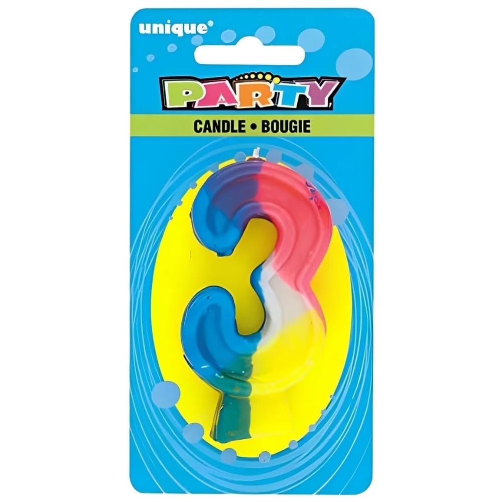 Unique Party - Vela de cumpleaños Número 3 del Arco Iris (350-3)