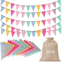 Wimpelkette Outdoor Pastell 5 Stück: LUMYCE 20 M 60 Flaggen Wimpelkette Outdoor Wetterfest - Girlande Geburtstag für Einschulung Party Regenbogen Deko Festival Zubehör Indoor Outdoor Dekoration