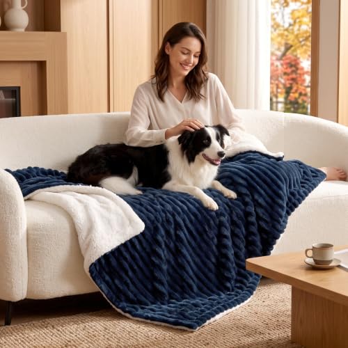 Image of BEDELITE Soft Sherpa Throw Blanket for Couch, Fluffy Gift, Navy, 50x60