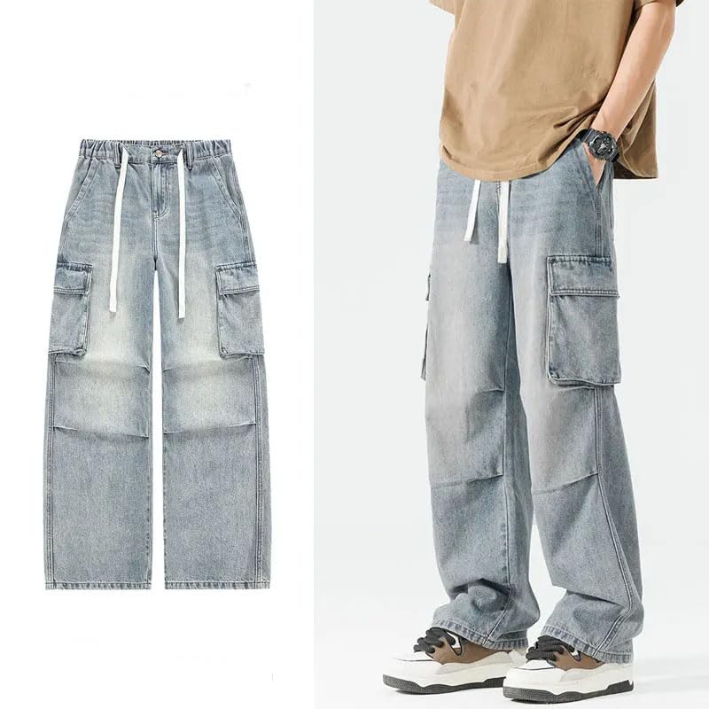 High Street Men Workwear Jeans Pants Hip Hop Retro Loose Denim Trousers Straight Casual Pants for Man2