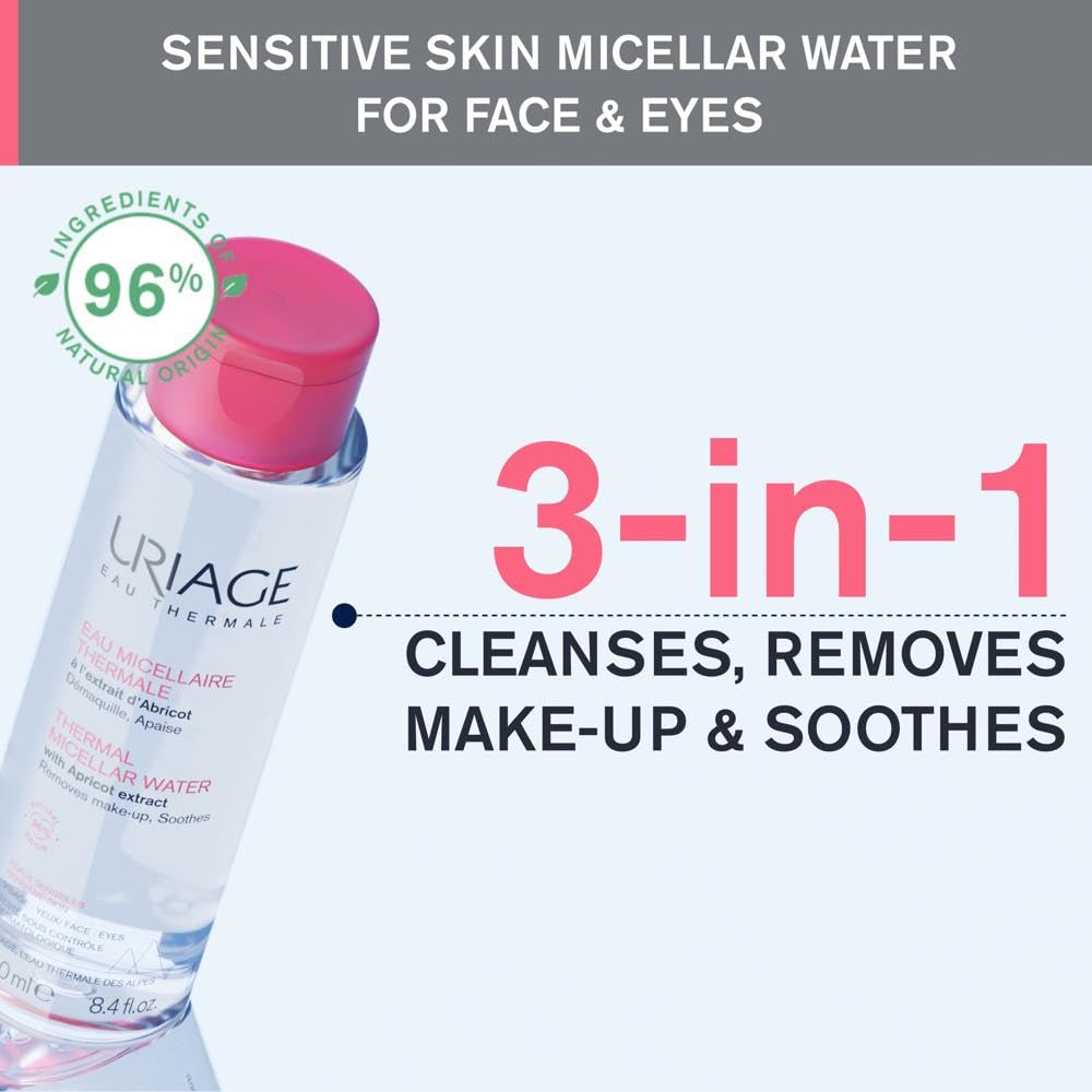 Uriage Agua Micelar Termal 3 en 1 500ml para Piel Sensible - Limpia y Desmaquilla Rostro y Ojos